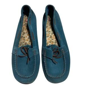 BC Footwear Teal Leather Moccasins Women's Size 10 Suede Slip On Loafers